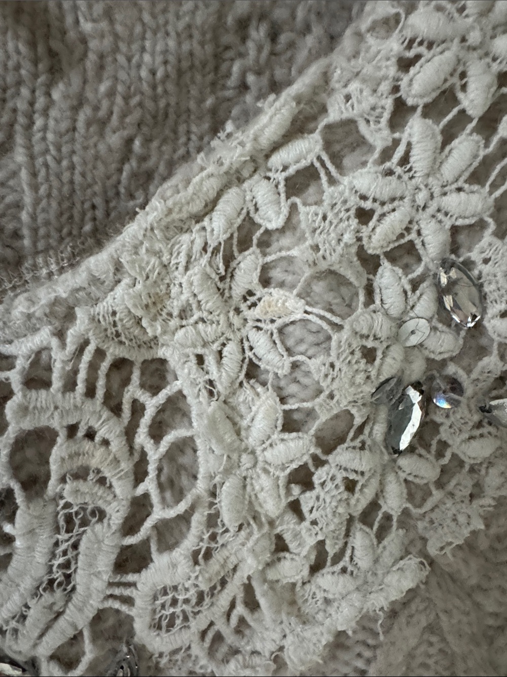 Free People Women's Cream Cable Knit Scoop Neck Sweater with Lace & Bead Detail - Picture 5 of 7